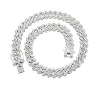 Saintda Chaîne à maillons cubains en argent glacé pour homme - Collier cubain Miami avec diamant - Bijou Hip Hop avec boîte cadeau pour femme, 22 inch, Zinc, Zircone cubique