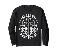 Sainte Claire Prie for Us Catholic Saint Floral Manche Longue