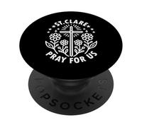 Sainte Claire Prie for Us Catholic Saint Floral PopSockets PopGrip Adhésif