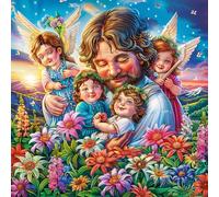 Sainte Famille with Angels 100 Pieces Casse-tête Personne Âgée en Carton Rigide sans Déformation Facile Débutant Thérapie Occupationnelle Anti-Stress Petit Prix 28x28cm