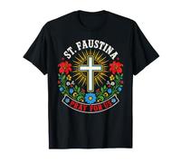 Sainte Faustine Priez pour Nous Floral Catholique T-Shirt