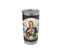 Sainte Mère Marie Cœur Immaculé Floral Catholique Saint Gobelet isotherme en acier inoxydable double paroi