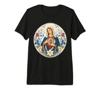 Sainte Mère Marie Cœur Immaculé Floral Catholique Saint T-Shirt Haut de Gamme