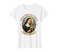 Sainte Rita de Cascia Patron catholique de l'Impossible T-Shirt Graphique avec Valeur, Femme, Blanc, L