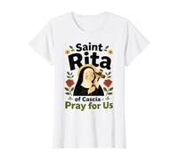 Sainte Rita de Cascia Patron catholique de l'Impossible T-Shirt Graphique avec Valeur, Femme, Blanc, M