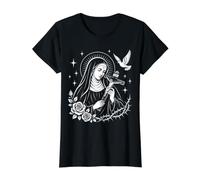 Sainte Rita de Cascia Patron catholique de l'Impossible T-Shirt Graphique avec Valeur, Femme, Noir, S