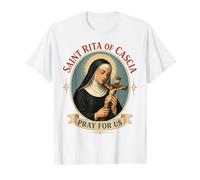 Sainte Rita de Cascia Patron catholique de l'Impossible T-Shirt Graphique avec Valeur, Homme, Blanc, M