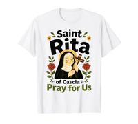 Sainte Rita de Cascia Patron catholique de l'Impossible T-Shirt Graphique avec Valeur, Homme, Blanc, M