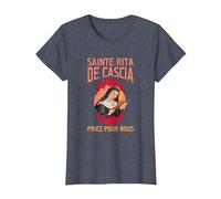Sainte Rita de Cascia. Priez pour Nous T-Shirt, Femme, Bleu Chiné, S