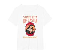 Sainte Rita de Cascia. Priez pour Nous T-Shirt, Femme Grandes Tailles, Blanc, 2X