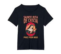 Sainte Rita de Cascia. Priez pour Nous T-Shirt, Femme Grandes Tailles, Noir, 1X