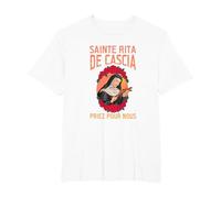 Sainte Rita de Cascia. Priez pour Nous T-Shirt, Homme Grandes Tailles, Blanc, 2X Tall