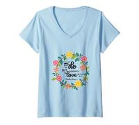 Sainte Thérèse de Calcutta Citation Religieuse T-Shirt avec Col en V, Femme, Bleu Céleste, M