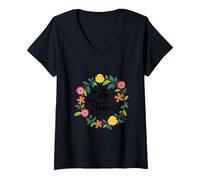 Sainte Thérèse de Calcutta Citation Religieuse T-Shirt avec Col en V, Femme, Noir, L