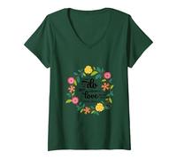 Sainte Thérèse de Calcutta Citation Religieuse T-Shirt avec Col en V, Femme, Vert Forêt, M