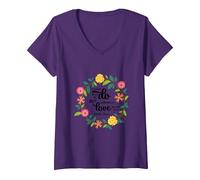Sainte Thérèse de Calcutta Citation Religieuse T-Shirt avec Col en V, Femme, Violet, L