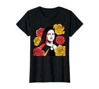 Sainte Thérèse de Lisieux La Petite Fleur Sainte Catholique Sainte T-Shirt Graphique avec Valeur, Femme, Noir, XS