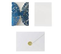 Saipart 20 Ensembles de Cartes D'Invitation Papillon en Dentelle, Cartes D'Invitation de Mariage en Papier, Cartes D'Invitation de Quinceanera + Enveloppes (Paillettes Bleues)