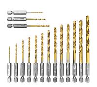 Saipor 16pcs 1/4 Tige Hexagonale Forets Hélicoïdaux en Acier HSS Revêtus de Titane 1,5-6,5mm Changement Rapide Coffret Foret Metal pour Métal Doux, Bois, PVC et Plastique