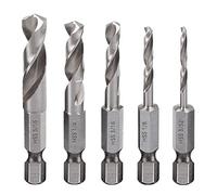 Saipor 5pcs Coffret de Forets à Métaux 1/4" Hexagonale Changement Rapide Court Mèche HSS M2 Forets Hélicoïdaux pour Bois, Plastique et Métal Tendres pour Renvoi d'Angle