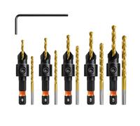 Saipor Jeu de 11 Forets à Chanfreiner, Foret à Bois Fraise Tige hexagonale Réglable 1/4" Changement Rapide, HSS Forets Fraisoirs avec Une Clé Hexagonale pour le Travail du Bois, Taille 1,9-3,4 mm