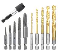 Saipor Lot de 11 extracteurs de vis dénudées, ensemble d'extracteurs de forets inversés, tige hexagonale gauche et kit d'extraction de boulons pour enlever les vis, boulons et goujons cassés