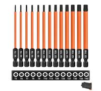 Saipor Lot de 13 embouts de tournevis Torx de 100 mm de long (T5-T40), tige hexagonale 1/4", embout Torx long, en acier S2 magnétique, pour visseuse sans fil