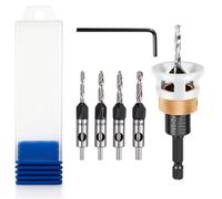 Saipor Lot de 4 Jeu de Forets à Chanfreiner, Foret Bois Fraise avec butée de profondeur, Forets Fraisoirs avec tige hexagonale 1/4", en HSS-M2, forets coniques à bois pour le Travail du Bois