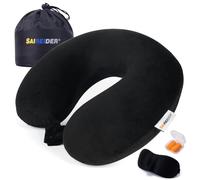 SAIREIDER Coussin de Voyage Aéronef - Aéronef réglable - Forme Ronde en Mousse à mémoire de Forme, Premium Noir, 11.42 x 11.42 x 4.33 in