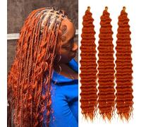 Saisifen Cheveux Au Crochet Ocean Wave pour Femmes Noires, 3 Paquets, Extensions Goddess Boho Braids, Cheveux Synthétiques Bouclés pour Tresses, 61 CM(24 Pouces) #Gingembre