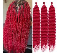 Saisifen Cheveux Au Crochet Ocean Wave pour Femmes Noires, 3 Paquets, Extensions Goddess Boho Braids, Cheveux Synthétiques Bouclés pour Tresses, 61 CM(24 Pouces) #Rouge