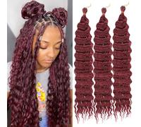 Saisifen Cheveux Au Crochet Ocean Wave pour Femmes Noires, 3 Paquets, Extensions Goddess Boho Braids, Cheveux Synthétiques Bouclés pour Tresses, 61 CM(24 Pouces) #Bourgogne