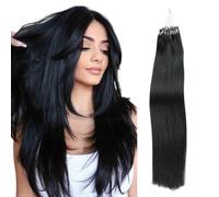 Saisifen Extension De Cheveux Micro Loop Cheveux Humains Raides 1# Noir 50 MèChes 1g/MèChes Extension De Cheveux Micro Link 22 Pouces(56cm)