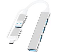 SAISN Hub USB 3.0, USB C vers USB Hub 2 en 1 Portable 4 ports USB vers USB 3.0 Hub Extender Data Splitter Adaptateur pour MacBook Pro/Air, ordinateur portable, PS4, PS5, imprimante, souris, argent