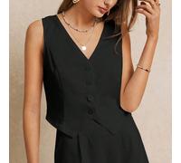 Saison des vacances d'été, mariage, blazer sans manches minimaliste à col en V drapé de couleur unie style bohème chic décontracté avec détails de boutons décoratifs, élégant romantique, Top mignon, c