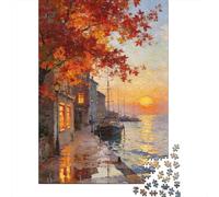Saison en mer 1000 Pièces Premium Carton Front de mer Automne crépuscule Puzzle Set, Défi Éducatif Adultes/Adolescents, Soulagement Stress, Cadeau Famille/Partenaires 52x38cm/1000pcs