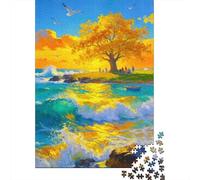 Saison en mer Paquet 1000 Pièces Premium Carton Arbre doré Bord mer Puzzle, Entraînement Cerveau Adultes, Décompression, Cadeau & Bureau Loisirs 70x50cm/1000pcs