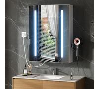 Saitedudu Armoire de Toilette avec éclairage, Armoire de Salle de Bain LED avec 3 Couleurs de lumière réglables | Prises électriques | Interrupteur Tactile | Protection Anti-buée