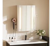 Saitedudu Armoire de Toilette avec éclairage, Armoire de Salle de Bain LED avec 3 Couleurs de lumière réglables | Prises électriques | Interrupteur Tactile | Protection Anti-buée