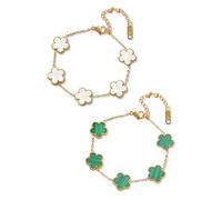 Saituo Home 2 Pièces Bracelet Trèfle À Cinq Feuilles,Ensemble de Bijoux Trèfle À Quatr, Feuilles bracelet trefle 4 feuilles Femme Bracelet Personnalisé pour Femme Apporte Plus de Chance (Blanc&Vert)