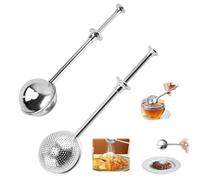 Saituo Home 2 Pièces Infuseur Thé Pince Inox Cuillere a The Infuseur Type Poussoir Tea Strainer Sphérique Filtre Facile à Nettoyer pour Bouteille Filtrante Vrac Epices Herbes Filtre Mailles Fines