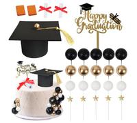 Saituo Home 26 Pièces Deco Gateau Rond Métal Decoration Gateau Étoile Cinq Branches Cake Topper Toque Diplômé Parchemin Convient Décorations Tables Gâteaux Desserts Fêtes Remise Diplômes Tous Niveaux