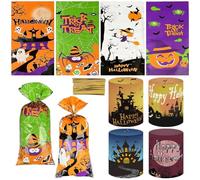 Saituo Home 8 Pièces Lanterne Halloween Décoration, 50 Pièces Sachet Bonbon Halloween, Sac Cadeau, Citrouille/Chauve-Souris/SorcièRe/Toile d'araignée Decoration, Fournitures de Fête de