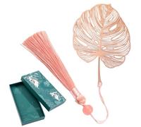 Saituo Home Marque Page Monstera Dans Une Boîte Cadeau, Marque Page Metal Personnalisé, Marque-Pages à Pompons en Forme de Feuille pour Femme Maman Grand-Mère Enseignantes Étudiants (Rose Doré)