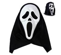 Saituo Home Masque Halloween, Effet Terrifiant Masque Scream avec Capuche | Masque Ghostface avec Capuche en Tissu Noir, Respirant et Réutilisable pour Halloween, Maison Hantée, Cosplay d'horreur