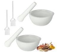 Saituo Home Mortier Pilon Cuisine 2Pcs Pilon Mortier Céramique avec Brosses | ⌀6cm, Mortier Pilon Manuel sans Électricité, Préserve Arômes des Épices et Herbes, Idéal pour Cuisine Saine et Phytothérapie