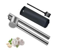 Saituo Home Presse Ail Argenté, Ecrase Ails de Cuisine Professionnelle, Presse Ail Inox avec Éplucheur et Brosse de Nettoyage, Facile à Presser, Facile à Nettoyer et Durable