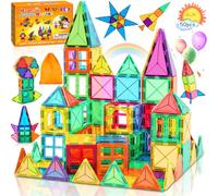 SaiXuan 50 Pcs de Construction Magnétique Enfant avec Carrés et Triangles Colorés - Tuiles Magnétiques avec Forte Adhérence - Sac de Rangement et Manuel Inclus -Cadeau Convient aux Enfants de 3 Ans