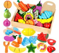 SaiXuan Accessoire Cuisine Enfant, Fruits et Légumes Jouets, avec Éplucheur/Couteau en Bois/Planche à Découper, Accessoire Cuisine Enfant Bois, Convient aux Enfants de 3 Ans et Plus