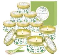SaiXuan Bougie Citronnelle - 9 Bougies Parfumées Naturelles en Boîte Métal Dorée - Citronnelle avec Cire de Soja - Bougie Anti Moustique pour Jardin et Terrasse